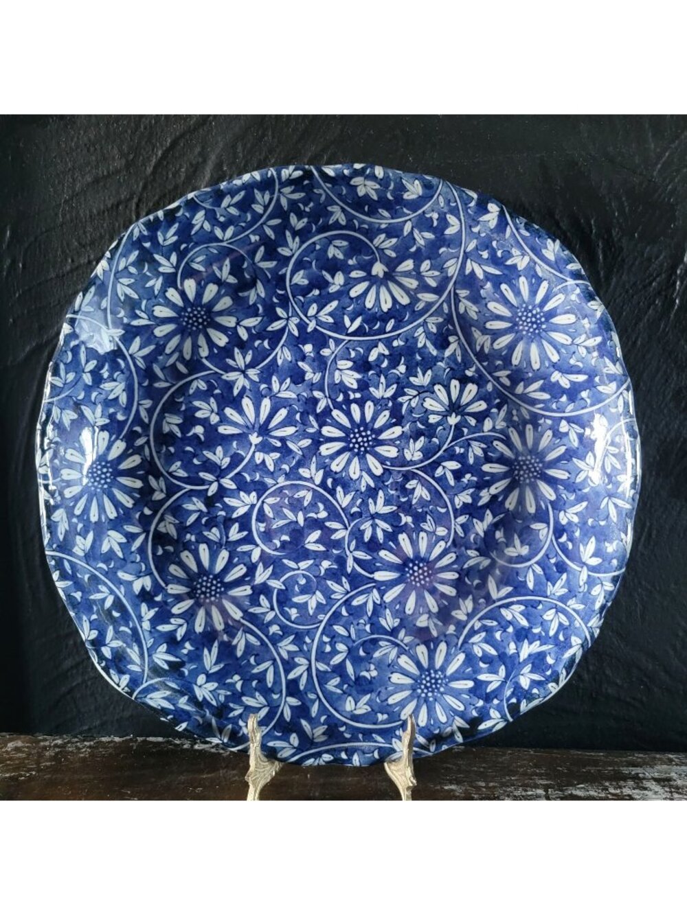 Large Vtg Chinese Porcelain Serving Bowl Plate Blue & White Floral Chinoiserie